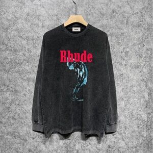 Rhude Charcoal Long Sleeve with Red and Teal Design
